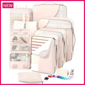 8 Set Travel Packing Cubes with Hanging Toiletry Bag, Polyester Organizers